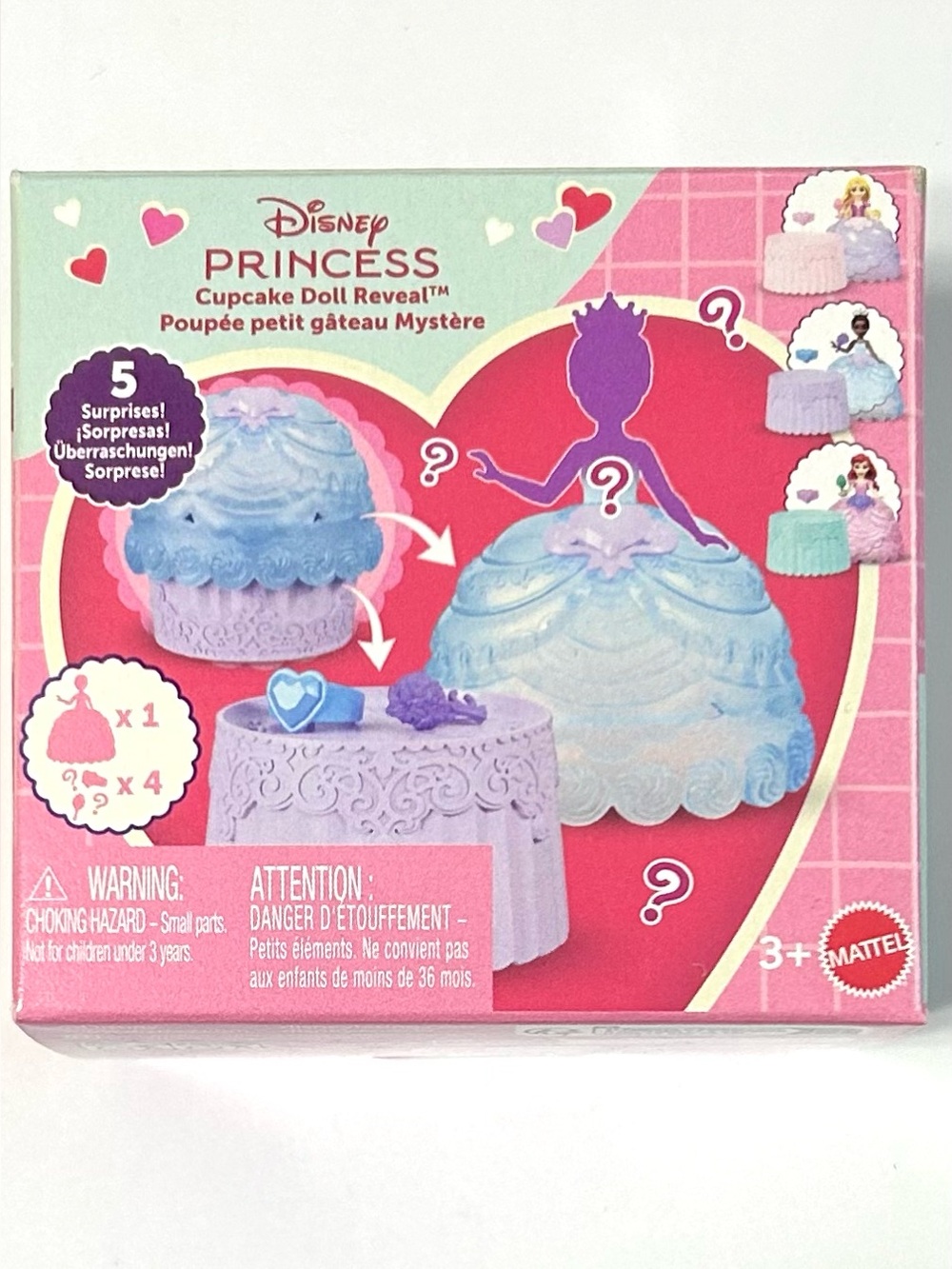 4/$20 New Mattel Disney Princess Valentine Cupcake 3.5” Doll Reveal